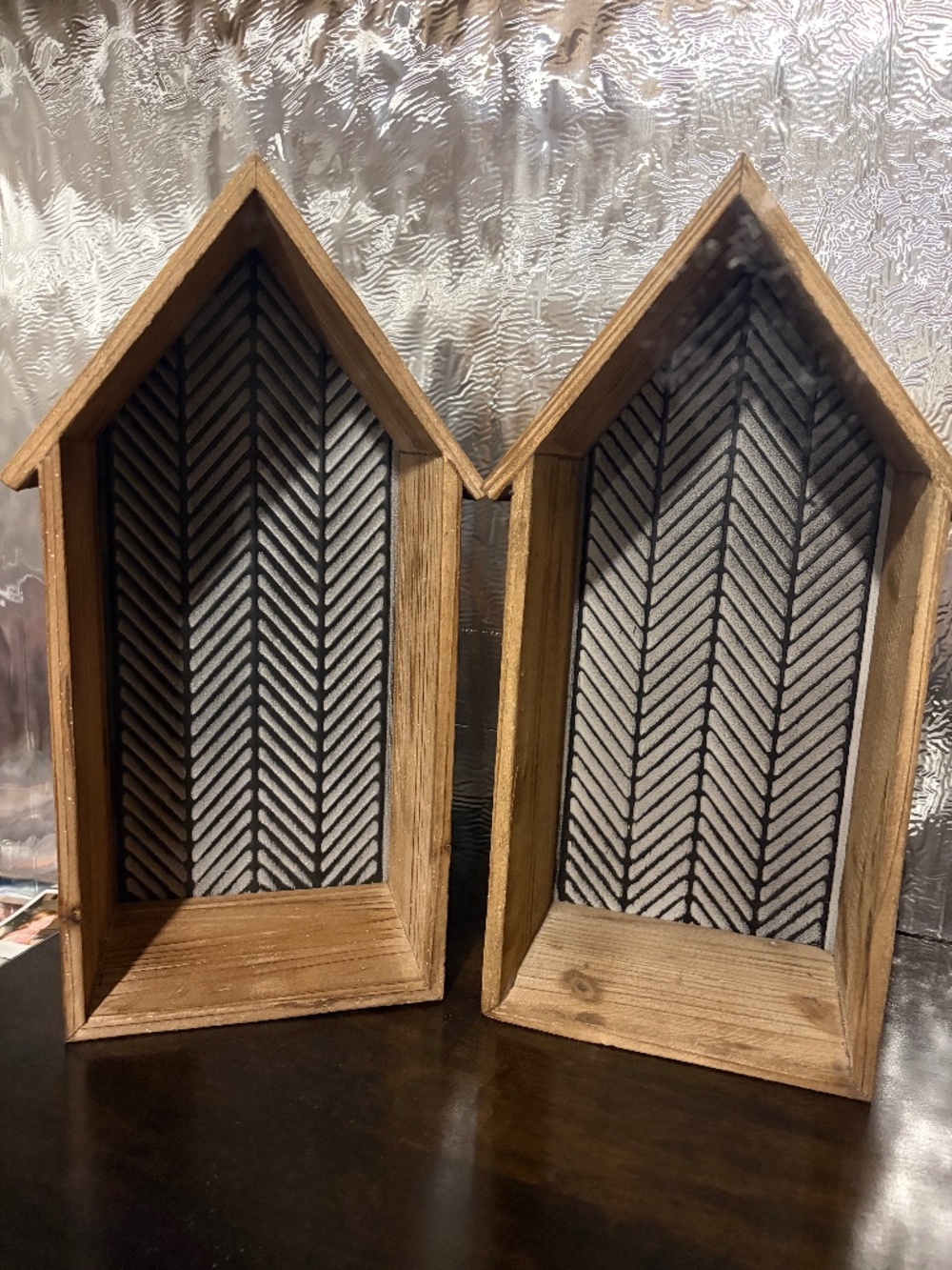 Bee and Willow Home Wood House Galvanized Shadowbox decor set of two, 10x18" NWT